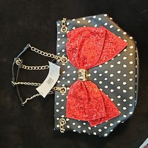 NWT Betsey Johnson Black & White Dot Red Bow—Lesque Satchel